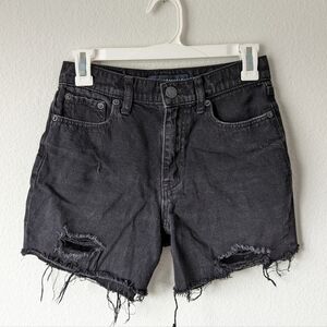 Aeropostale Mom Jeans Shorts - Black Denim - Distressed Destroyed Look - Size 0